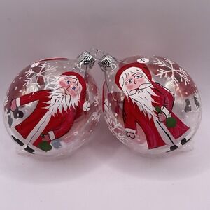 Vintage Hand Painted Santa Blown Glass Teardrop Christmas Ornaments Set of‎ 2